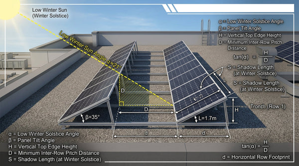 Cálculo de Separación entre Filas de Paneles Solares: Fórmula de Distancia Inter-filas para Cero Sombras en el Solsticio de Invierno en México